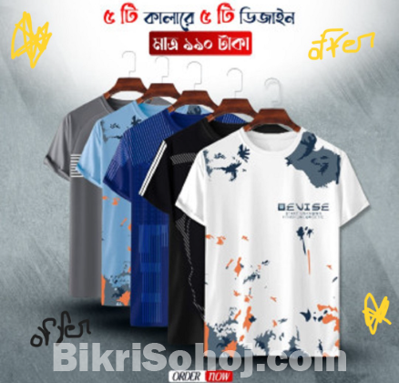 স্টাইলিশআরামদায়ক স্পোর্টস টি শার্ট ৫ পিস কম্বো Offer Price